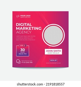 Digital marketing live webinar and modern social media post template, social media stories post template, business webinar, marketing webinar,  digital marketing agency post or flyer