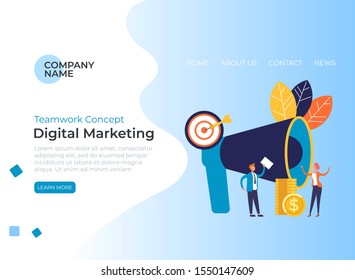 Digital marketing loudspeaker concept. Vector flat graphic design cartoon illustration