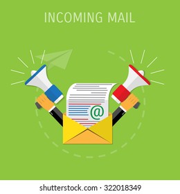 Digital marketing. Megaphone for website and promotion banners. Flat design.