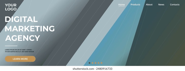Digital marketing modern abstract wide banner design with geometric shapes for advertising promotion. Vector illustration background with blue and gray geometric diagonal shapes.