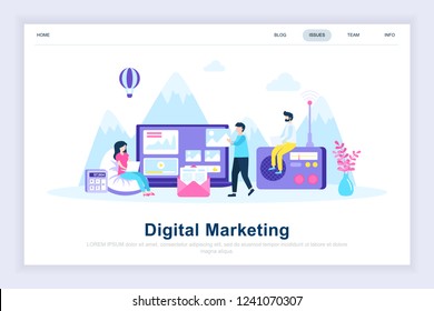 Digital marketing modern flat design concept. Advertising and people concept. Landing page template. Conceptual flat vector illustration for web page, website and mobile website.