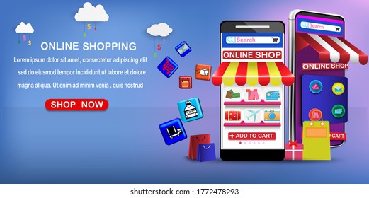 Digital marketing on app smart phone or Website.Mobile application,package,delivery,Vector concept marketing and Shopping online.