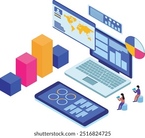 Digital Marketing on Isometric Design Vector