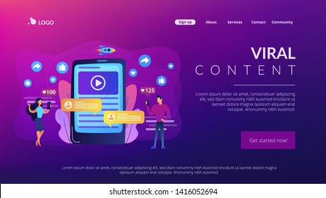 Digital marketing, online advertising, SMM. App notification, chatting, texting. Viral content, internet meme creation, mass shared content concept. Website homepage landing web page template.