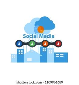 Digital marketing, online advertising with social media concept, vector illustration