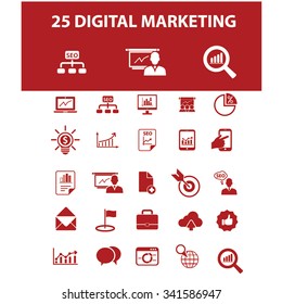 digital marketing, online advertising, video, business strategy icons, signs vector concept set for infographics, mobile, website, application
