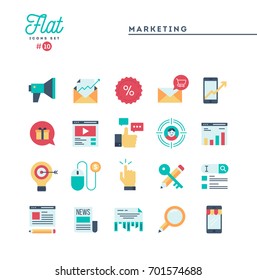 Digital marketing, online business, target audience, pay per click and more, flat icons set, vector illustration