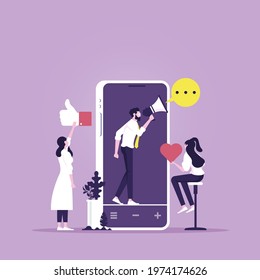 Digital marketing online concept, businessman promotion services and product for his followers online