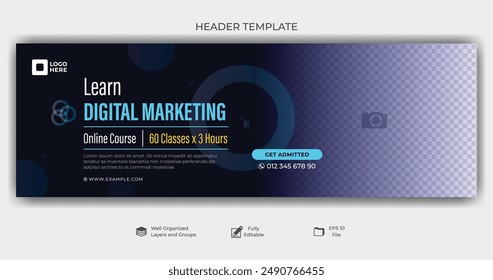 Plantilla de curso de marketing digital en línea, folleto para publicación en redes sociales