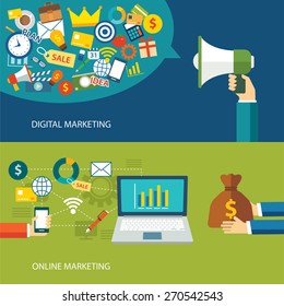 digital marketing and online marketing flat design