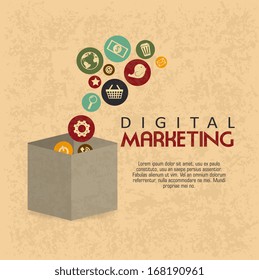 Digital Marketing Over Pattern  Background Vector Illustration 