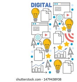 Digital marketing pattern with vector icons. Management, start up, business, internet technology.