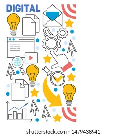 Digital marketing pattern with vector icons. Management, start up, business, internet technology.