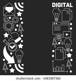Digital marketing pattern with vector icons. Management, start up, business, internet technology.