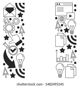 Digital marketing pattern with vector icons. Management, start up, business, internet technology.