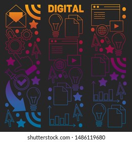 Digital marketing pattern with vector icons. Management, start up, business, internet technology.