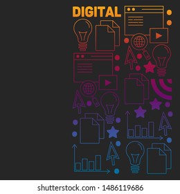 Digital marketing pattern with vector icons. Management, start up, business, internet technology.
