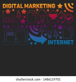 Digital marketing pattern with vector icons. Management, start up, business, internet technology.