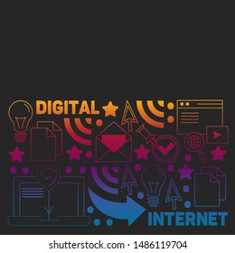 Digital marketing pattern with vector icons. Management, start up, business, internet technology.