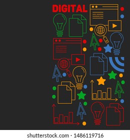 Digital marketing pattern with vector icons. Management, start up, business, internet technology.
