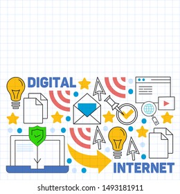 Digital marketing pattern with vector icons. Management, start up, business, internet technology.