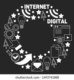 Digital marketing pattern with vector icons. Management, start up, business, internet technology.