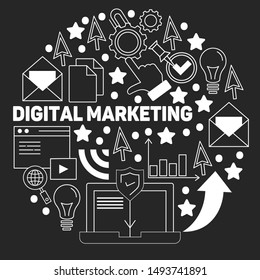 Digital marketing pattern with vector icons. Management, start up, business, internet technology.