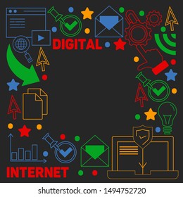 Digital marketing pattern with vector icons. Management, start up, business, internet technology.