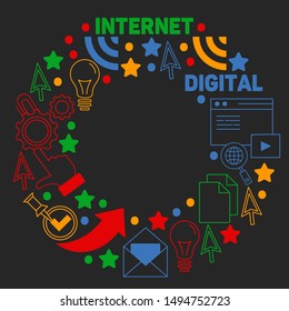 Digital marketing pattern with vector icons. Management, start up, business, internet technology.