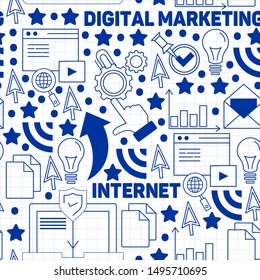 Digital marketing pattern with vector icons. Management, start up, business, internet technology.