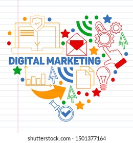 Digital marketing pattern with vector icons. Management, start up, business, internet technology.