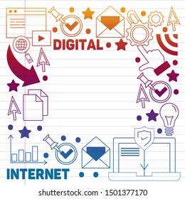 Digital marketing pattern with vector icons. Management, start up, business, internet technology.