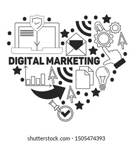 Digital marketing pattern with vector icons. Management, start up, business, internet technology.