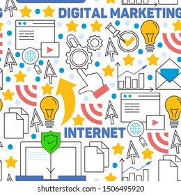 Digital marketing pattern with vector icons. Management, start up, business, internet technology.