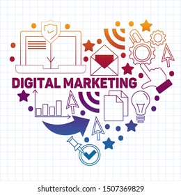 Digital marketing pattern with vector icons. Management, start up, business, internet technology.