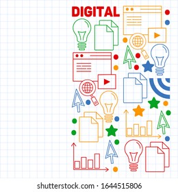 Digital marketing pattern with vector icons. Management, start up, business, internet technology.