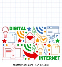 Digital marketing pattern with vector icons. Management, start up, business, internet technology.