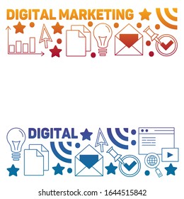 Digital marketing pattern with vector icons. Management, start up, business, internet technology.