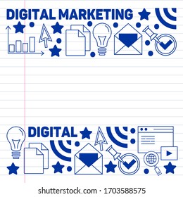 Digital marketing pattern with vector icons. Management, start up, business, internet technology.