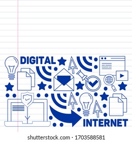 Digital marketing pattern with vector icons. Management, start up, business, internet technology.