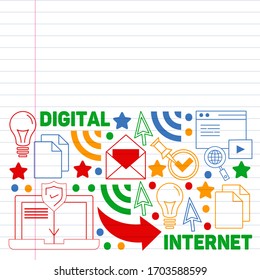 Digital marketing pattern with vector icons. Management, start up, business, internet technology.