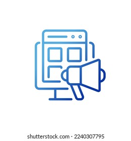 Icono de vector lineal de gradiente perfecto para píxel de marketing digital. Promocionando productos en línea. Comunicación digital. Símbolo de color de línea delgada. Pictograma de estilo moderno. Dibujo de contorno aislado del vector