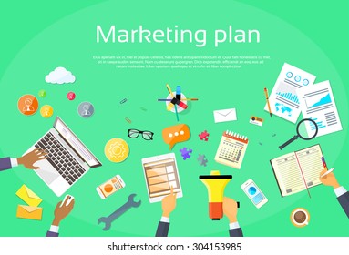 Digital Marketing Plan Creative Team Flat Vector Illustration