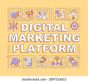 Digital marketing platform word concepts orange banner. Online ads. Infographics with linear icons on background. Isolated typography. Vector color illustration with text. Arial-Black font used