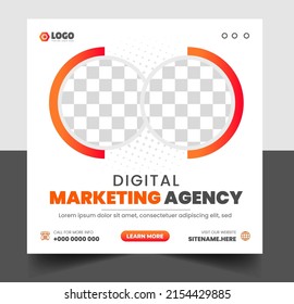 digital marketing post banner, digital marketing social media post banner with orange color. business marketing post banner. digital marketing banner. 
