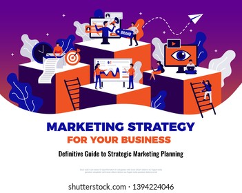 Digital marketing poster with guide and planning symbols flat vector illustration