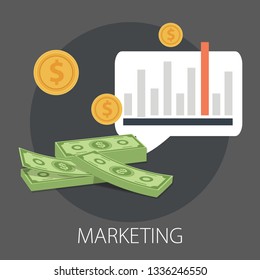 Processo de marketing digital Conceito de estratégia, resultado bem-sucedido e crescimento dos lucros. Ilustração de vetor de negócios on-line