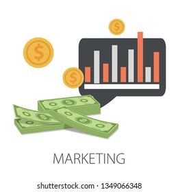 Digital marketing process Concept of strategy, successful result and profit growth. Online business vector illustration