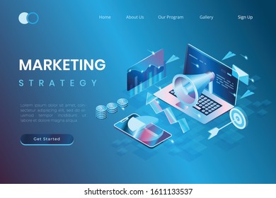 digital marketing and promotion concepts, start-up development, marketing data analysis in isometric 3d illustration style