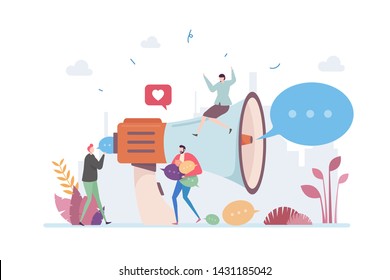 Digital Marketing Promotion Vector Illustration Concept Showing Marketing Team Promoting Product Launch, ui, web, mobile app intro card, editorial print, flyer, and banner.